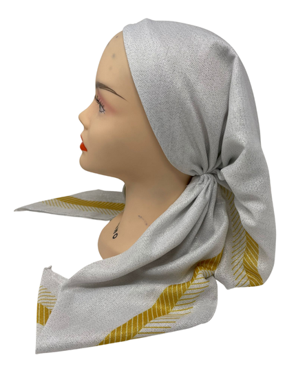 It's Younique OB-ARR-WG White Shimmer with Gold Arrow Border Pre-Tied Open Back Bandanna with Velvet Grip Myselflingerie.com