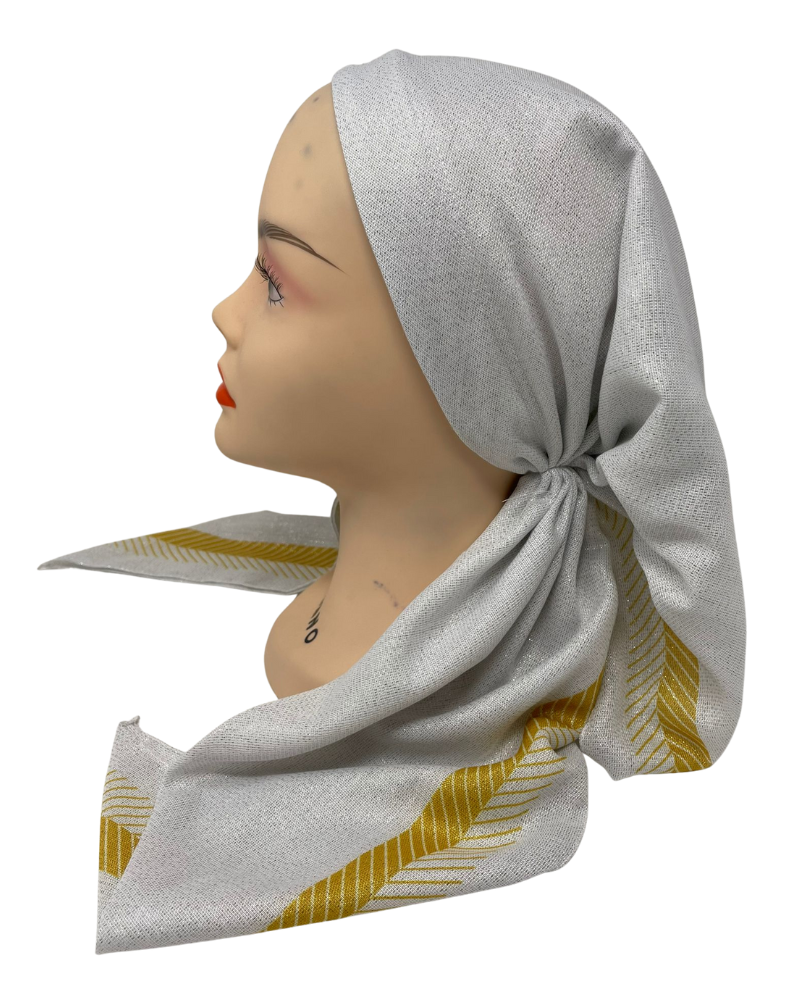 It's Younique OB-ARR-WG White Shimmer with Gold Arrow Border Pre-Tied Open Back Bandanna with Velvet Grip Myselflingerie.com