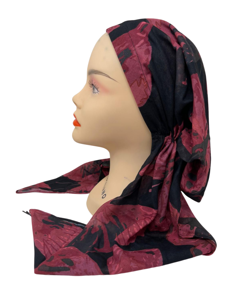 Ahead IT8005 Burgundy Rose Britannica Israeli Style Long Tails Pre-Tied Bandanna Myselflingerie.com