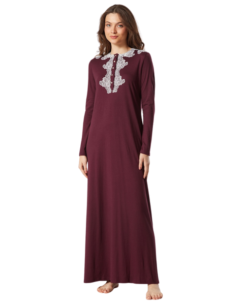 Pen-ky 11953 Cherry Lace Applique Button Down Cotton Nightgown Myselflingerie.com