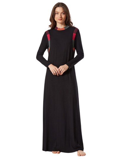 Pen-ky 11917 Black Multicolor Ribbed Cotton Blend Coverall Nursing Nightgown Myselflingerie.com
