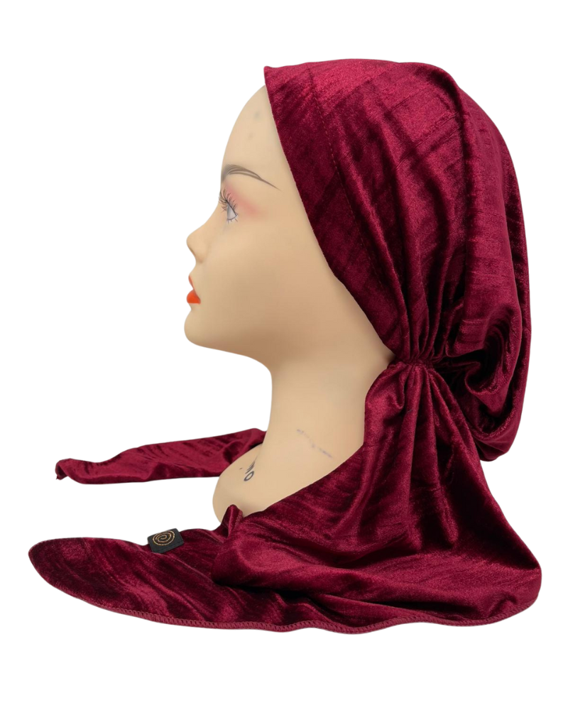 Cherie HA-DESVLVT-BGY Burgundy Designed Adjustable Pre-Tied Bandanna Myselflingerie.com