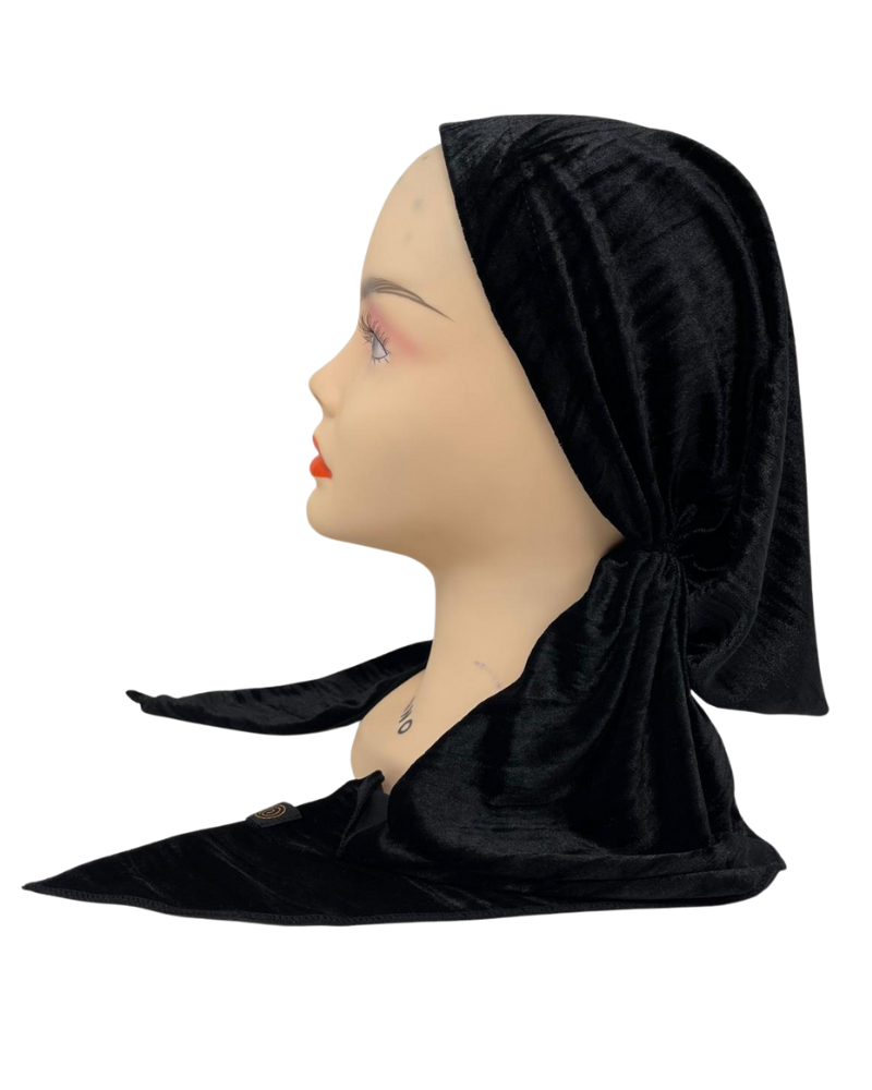 Cherie HA-DESVLVT-BK Black Designed Adjustable Pre-Tied Bandanna Myselflingerie.com