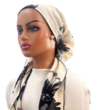 IT2631 Black Cream Karla Israeli Style Long Tails Pre-Tied Bandanna