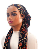 Ahead IT2681 Black Rust Mix Chains Israeli Style Long Tails Pre-Tied Bandanna Myselflingerie.com