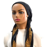 Ahead Black Mustard Art Deco Versatile Style Long Tails Open Back Pre-Tied Bandanna