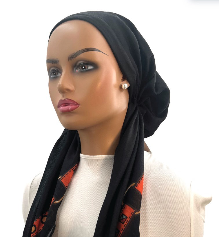 Ahead VT2714 Black Denim Belts Versatile Style Long Tails Open Back Pre-Tied Bandanna Myselflingerie.com