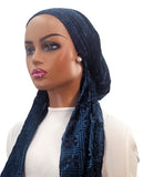 Ahead IT2689 French Blue Clover Velour Israeli Style Long Tails Pre-Tied Bandanna Myselflingerie.com