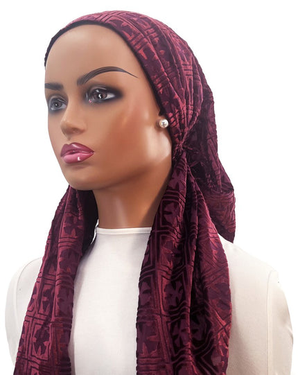 Ahead IT2689 Raspberry Clover Velour Israeli Style Long Tails Pre-Tied Bandanna Myselflingerie.com