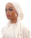 Ahead IT2689 White Clover Velour Israeli Style Long Tails Pre-Tied Bandanna Myselflingerie.com