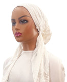 Ahead IT2689 White Clover Velour Israeli Style Long Tails Pre-Tied Bandanna Myselflingerie.com