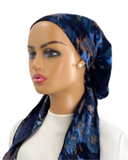 Ahead VT8006 Blue Painted Strokes Versatile Style Long Tails Open Back Pre-Tied Bandanna Myselflingerie.com