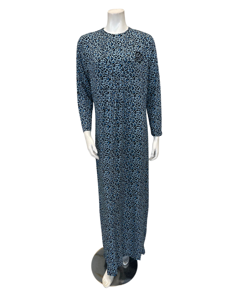 Lunderbeck N5082-24V Azure Blue Candy Leopard Modal Versatile Nursing Nightgown Myselflingerie.com