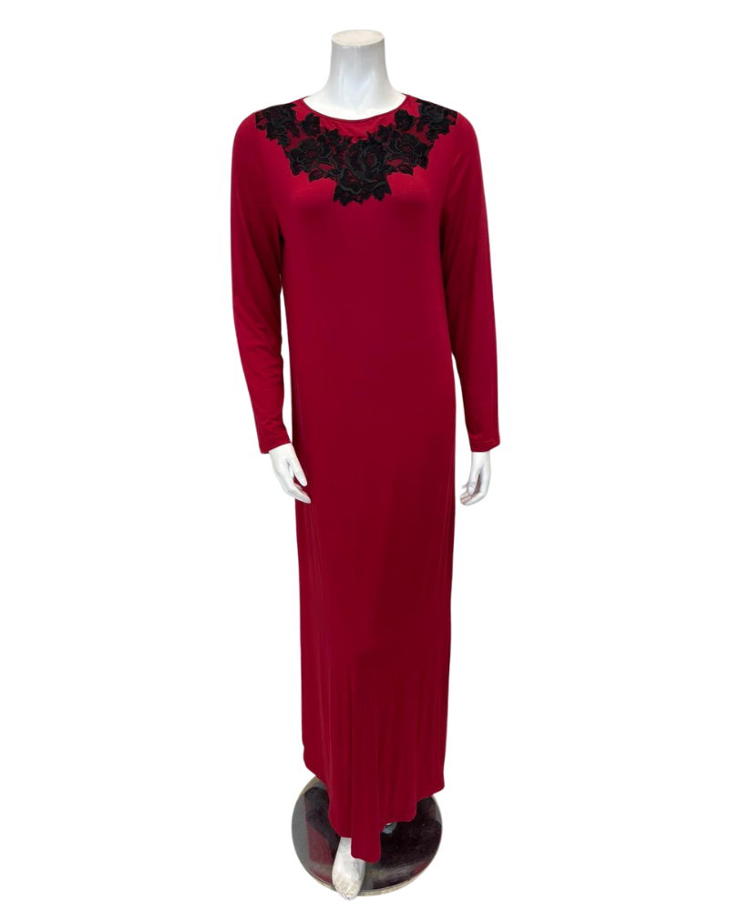 Verdiani Crimson/Black Necklace Lace Applique Pull On Modal Nightown