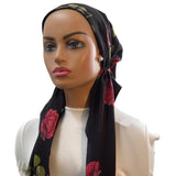 P2751 Black Floral Bold Rose Classic Fit Pre-Tied Bandanna