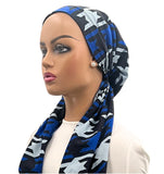 IT8035 Cobalt Black Bold Houndstooth Israeli Style Long Tails Pre-Tied Bandanna