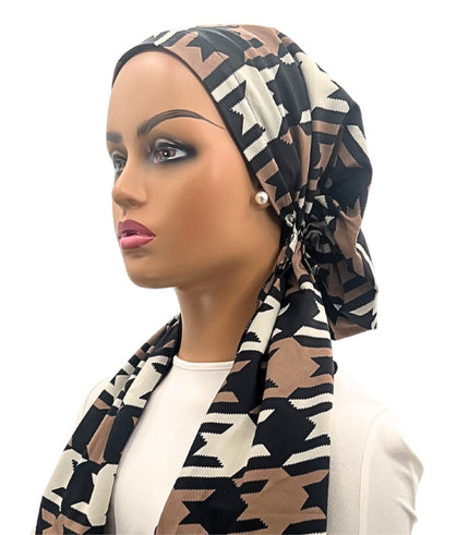 Ahead P8035 Black Tan Bold Houndstooth Classic Fit Pre-Tied Bandanna Myselflingerie.com