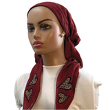 IT2716 Pomegranate Cordate Israeli Style Long Tails Pre-Tied Bandanna