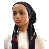 IT2718 Black Straps and Chains Israeli Style Long Tails Pre-Tied Bandanna
