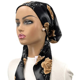 IT2633 Gold Rose Israeli Style Long Tails Pre-Tied Bandanna