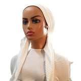 IT2742 White Ava Maria Israeli Style Long Tails Pre-Tied Bandanna