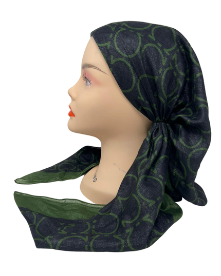 It's Younique OB-FER-GN Green Ferragamo Inspired Shimmer Pre-Tied Open Back Bandanna with Velvet Grip Myselflingerie.com