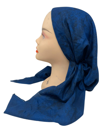 Ahead IT2721 Cobalt Blue Solid Texture Print Israeli Style Long Tails Pre-Tied Bandanna Myselflingerie.com