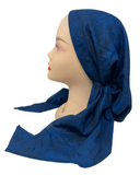 IT2721 Cobalt Blue Solid Texture Print Israeli Style Long Tails Pre-Tied Bandanna