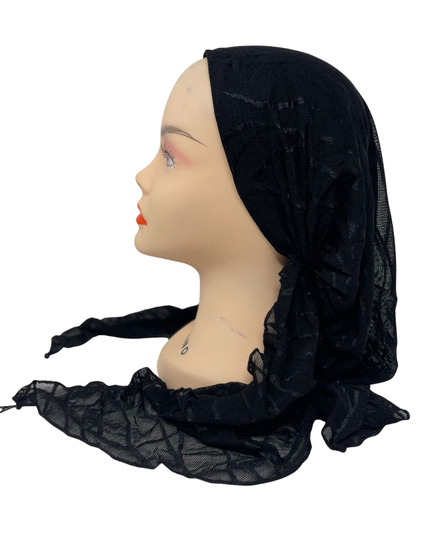 Ahead VT2601 Black Waverly Mesh Versatile Style Long Tails Open Back Pre-Tied Bandanna Myselflingerie.com