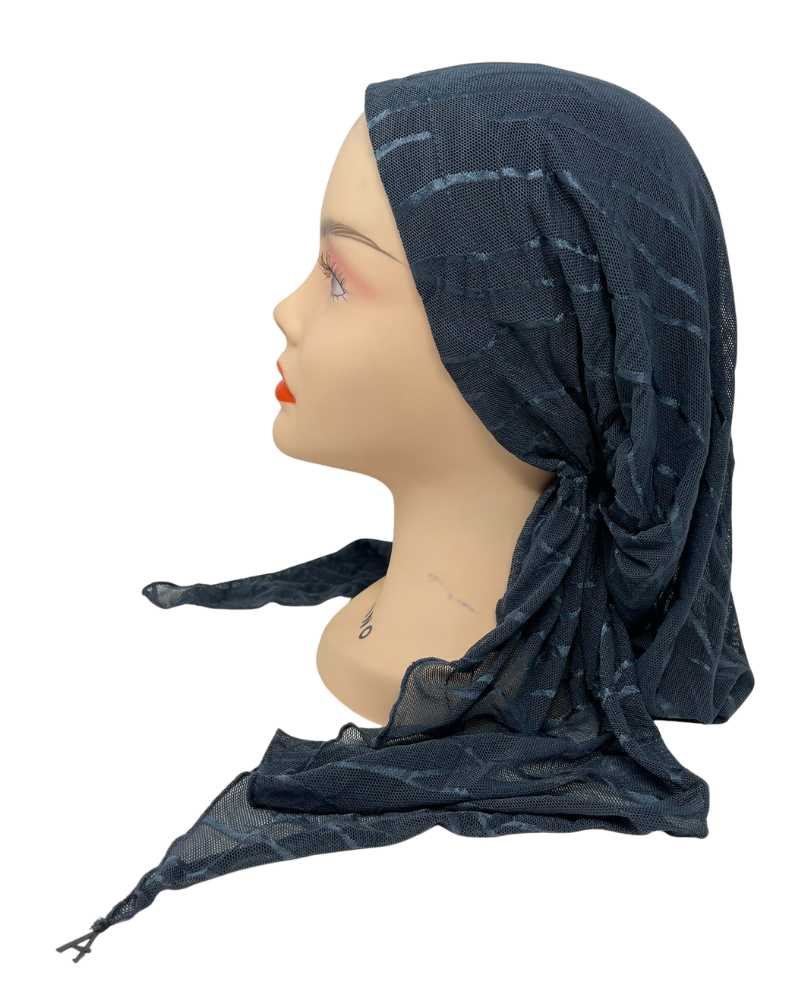 Ahead VT2601 Chambray Waverly Mesh Versatile Style Long Tails Open Back Pre-Tied Bandanna Myselflingerie.com