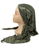 VT2601 Olive Green Waverly Mesh Versatile Style Long Tails Open Back Pre-Tied Bandanna