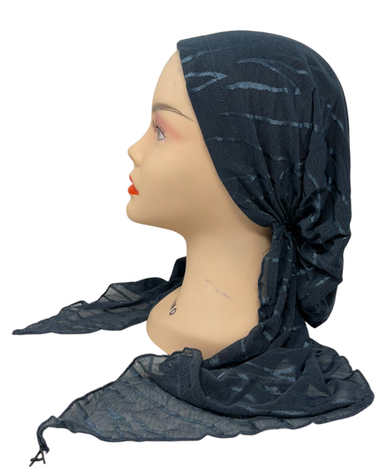 Ahead IT2601 Chambray Waverly Mesh Israeli Style Long Tails Pre-Tied Bandanna Myselflingerie.com