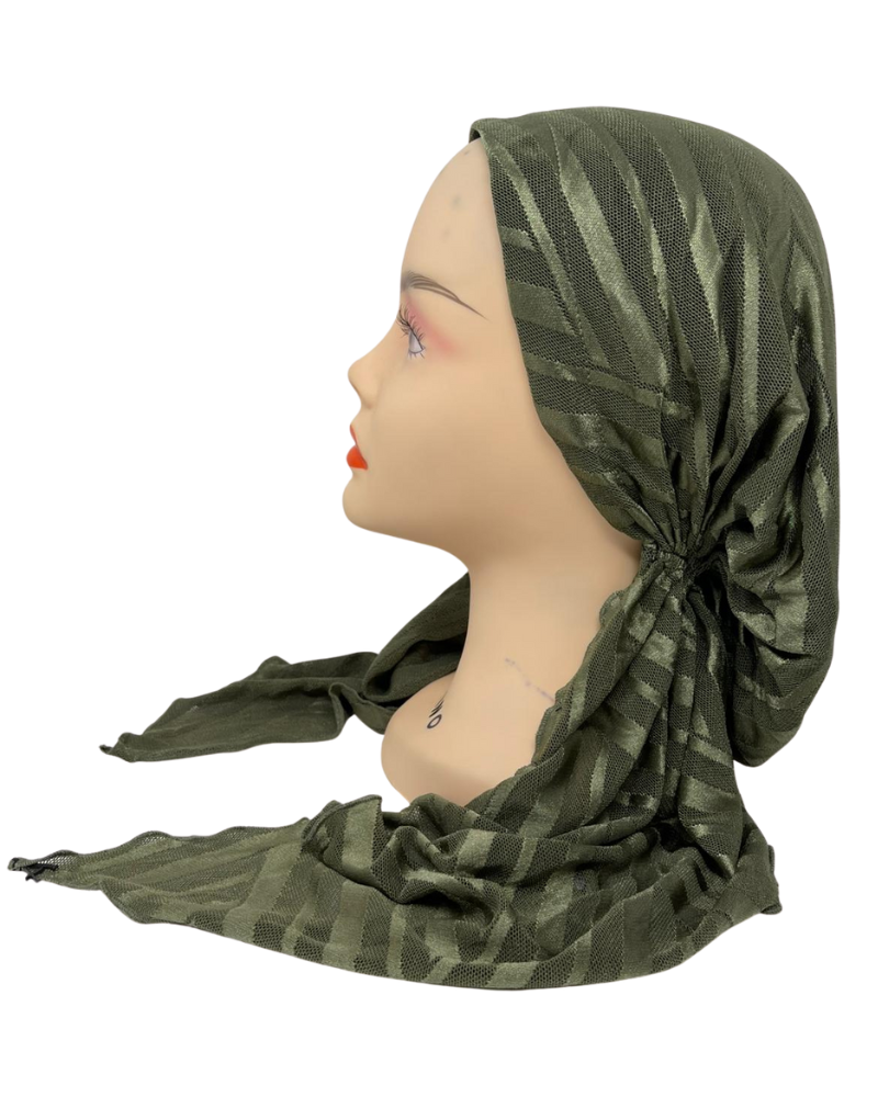 Ahead Olive Green Waverly Mesh Israeli Style Long Tails Pre-Tied Bandanna