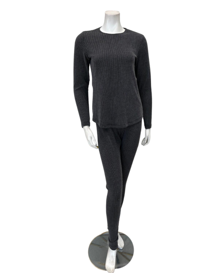 Jackie O'Loungewear PJSET-GRY Grey Ribbed Heather Round Neck Modal Pajamas Set Myselflingerie.com