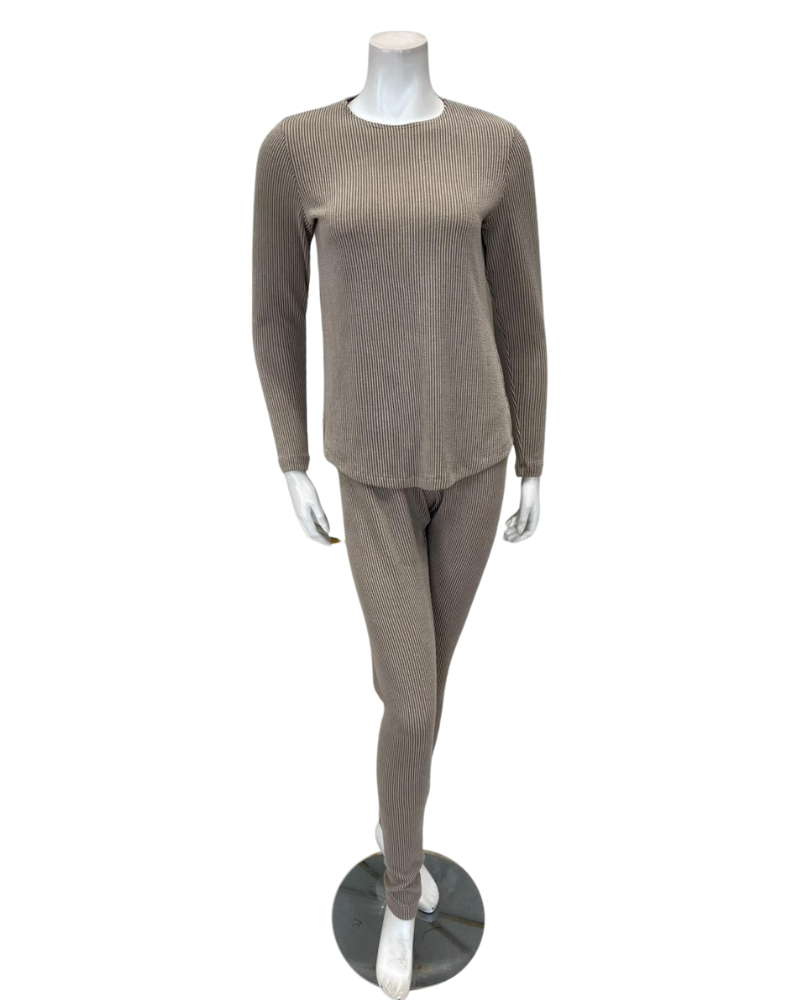 Jackie O'Loungewear PJSET-TN Tan Ribbed Heather Round Neck Modal Pajamas Set Myselflingerie.com
