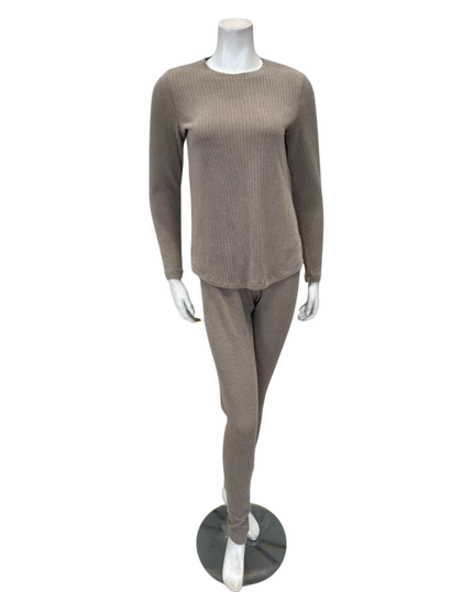 Jackie O'Loungewear PJSET-TN Tan Ribbed Heather Round Neck Modal Pajamas Set Myselflingerie.com