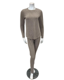 PJSET-TN Tan Ribbed Heather Round Neck Modal Pajamas Set