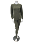 Jackie O'Loungewear PJSET-OLV Olive Ribbed Heather Round Neck Modal Pajamas Set Myselflingerie.com