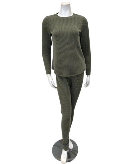 Jackie O'Loungewear PJSET-OLV Olive Ribbed Heather Round Neck Modal Pajamas Set Myselflingerie.com