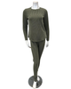 Jackie O'Loungewear PJSET-OLV Olive Ribbed Heather Round Neck Modal Pajamas Set Myselflingerie.com