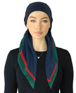 Cherie SPC317A-NY/RD Navy/Red Gucci Border Adjustable Closed Back Pre-Tied Bandanna Myselflingerie.com