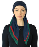 SPC317A-NY/RD Navy/Red Gucci Border Adjustable Closed Back Pre-Tied Bandanna