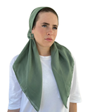 Solid Sage Green Cotton Square Scarf with Invisible Grip