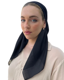 Solid Black Cotton Square Scarf with Invisible Grip