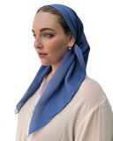 Solid Denim Blue Cotton Square Scarf with Invisible Grip