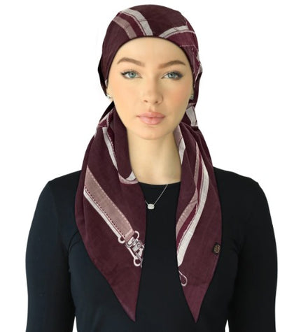 Cherie SPC320A-BGY Burgundy Buckle Design Adjustable Closed Back Pre-Tied Bandanna Myselflingerie.com