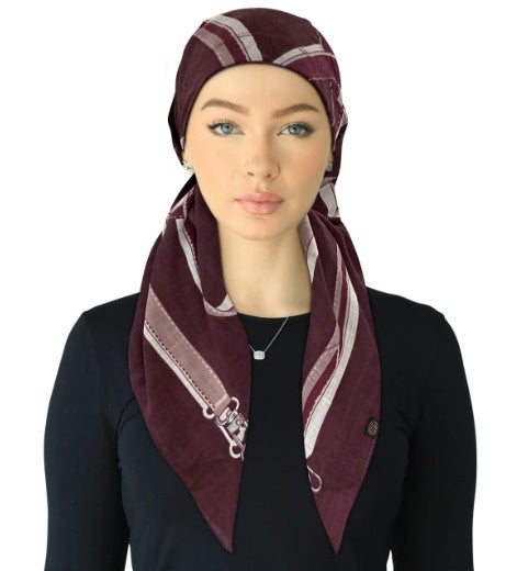 Cherie SPC320A-BGY Burgundy Buckle Design Adjustable Closed Back Pre-Tied Bandanna Myselflingerie.com