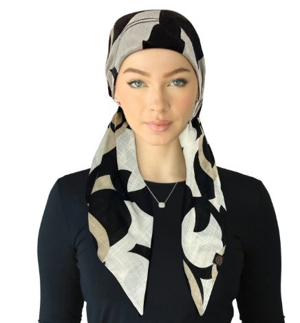 Cherie SPC321A-BLK Black Designer Flowers Adjustable Closed Back Pre-Tied Bandanna Myselflingerie.com