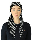Cherie SPC322A-BI Black/Ivory Designer Lines Adjustable Closed Back Pre-Tied Bandanna Myselflingerie.com