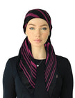 Cherie SPC322A-BLK/BRY Black/Berry Designer Lines Adjustable Closed Back Pre-Tied Bandanna Myselflingerie.com